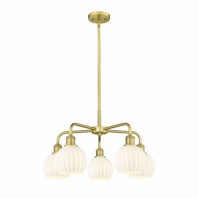 White Venetian - 5 Light Stem Hung Chandelier In Modern Style-13.5 Inches Tall and 24 Inches Wide
