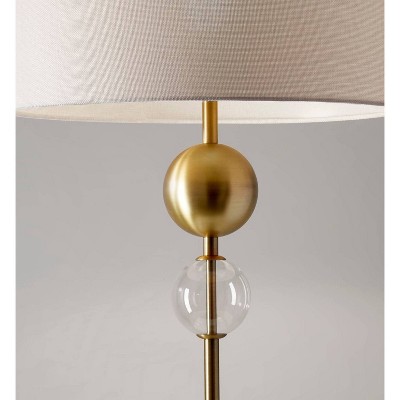 Elegant Antique Brass Floor Lamp with Off-White Fabric Shade