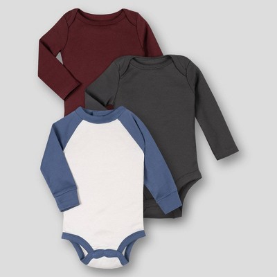 Image of Lamaze Baby 3pk Organic Cotton Long Sleeve Raglan Bodysuit - Charcoal Gray 3M