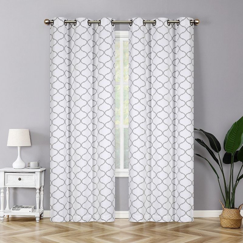 Kate Aurora Contemporary Living 2 Pack Gray And White Trellis Clover Window Curtains - 38 in. W x 84 in. L, 3 of 4