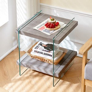 KTMBDW 17.72" Tempered Glass Small End Table, Mnimalist Square Side Table, Mid-Century Modern End Side Table for Living Room Bedroom Office - 1 of 4