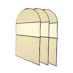 Unique Bargains Dustproof Side Zipper Garment Bag Beige 3 Pcs - 1 of 4