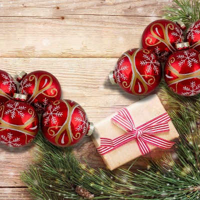 Northlight Glittered Snowflakes Christmas Glass Ball Ornaments - 2.5" (60mm) - Red - 4ct