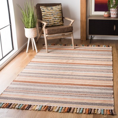 Handmade Beige and Multicolor Wool Cotton 5' x 8' Area Rug