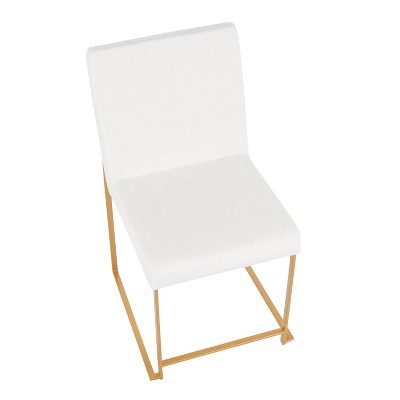 Set of 2 White Velvet and Gold Metal High Back Dining Chairs