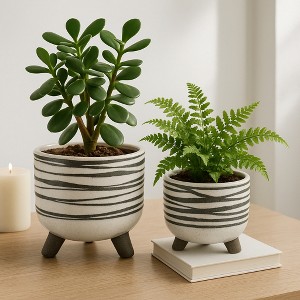 Sagebrook Home Set of Two 6"/8" Ceramic Abstract Design Footed Planters - 1 of 4