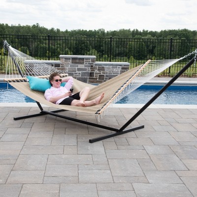 Taupe Double Poolside Hammock with Hardwood Spreader Bars