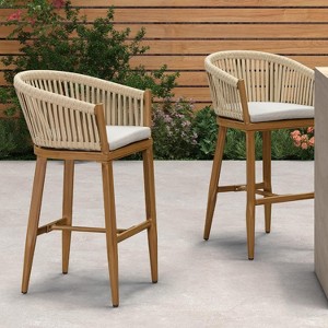 PURPLE LEAF Outdoor Bar Stools Set of 2 Patio Metal Modern Wicker Bar Chairs Woven Aluminum Barstools - 1 of 1