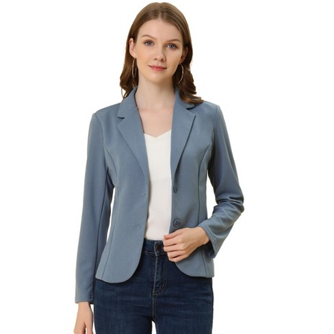 Allegra K Women's Elegant Work Office Lapel Collar Button Down Stretch ...