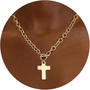 Chunky Cross Pendant Necklace, 14K Gold/Silver Plated Paperclip Chain with Toggle Clasp - 1 of 4