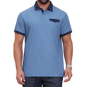 INSPIRE CHIC Men's Golf Short Sleeve Western Retro Stretch Color-Block Business Polo Shirt - 1 of 4