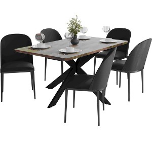 LeisureMod Ravenna 6-Piece Dining Set - 63" Rectangular MDF Wood Dining Table, 5 Leather Dining Chairs - 1 of 4