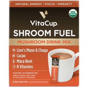 VitaCup Shroom Fuel Mushroom Based Light Roast Coffee Alternative Packets w/Cacao - 24ct - 1 of 4