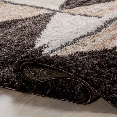 Brown and Beige Geometric Shag 4' x 6' Area Rug