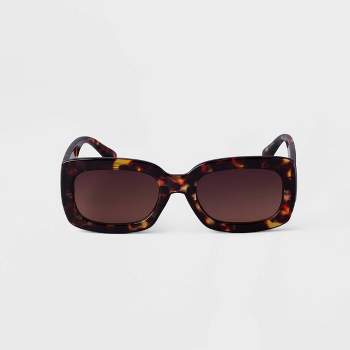Women's Plastic Tortoise Shell Rectangle Sunglasses - A New Day™ Brown