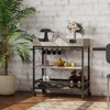 3 Tier Grey Bar Cart with Wheels, Two Removable Trays, Wine Rack & Glasses Holder, Large Capacity Space - 3 of 4