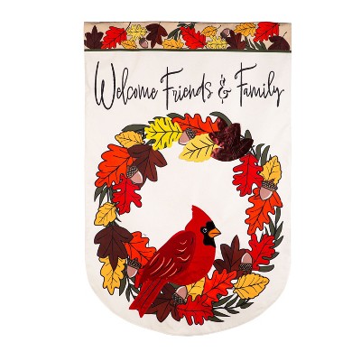 Evergreen Welcome Friends & Family Cardinal Applique Garden Flag 12 x 18 Inches Indoor Outdoor Decor