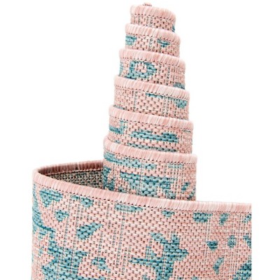 Pink and Aqua Rectangular Outdoor Synthetic Rug