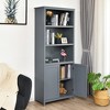 Costway Bookcase Shelving Storage Wooden Cabinet Unit Standing Bookcase W/Doors Gray/White - 2 of 4