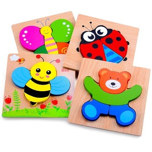 Magifire Wooden Puzzles, Set of 4 Montessori Toys for 1 Year Old, Toys for Toddlers 1-3, Baby Puzzles as Wood Toys - 1 of 4