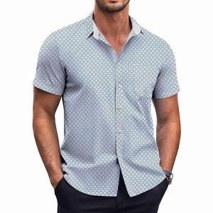 COOFANDY Short Sleeve Button Down Shirts Dress Shirts Casual Polka Dot Print - 1 of 4