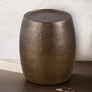 18" Aluminum Modern End Table with Hand-Hammered Texture and Oval Finish for Living Room - 1 of 4