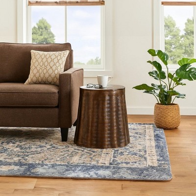 Royal Hampton 19" Round Aluminum Side End Table with Hammered Design