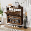 SKRAN A shoe cabinet with 2 flip-top drawers, an entryway shoe cabinet, a narrow standalone shoe rack cabinet with metal legs, Rustic Brown - 2 of 4
