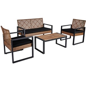 GDFStudio Elton Patio 4 pcs Steel and Rattan Conversation Set - 1 of 4