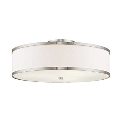 Park Ridge Brushed Nickel 3-Light Semi-Flush Drum Light with White Shade