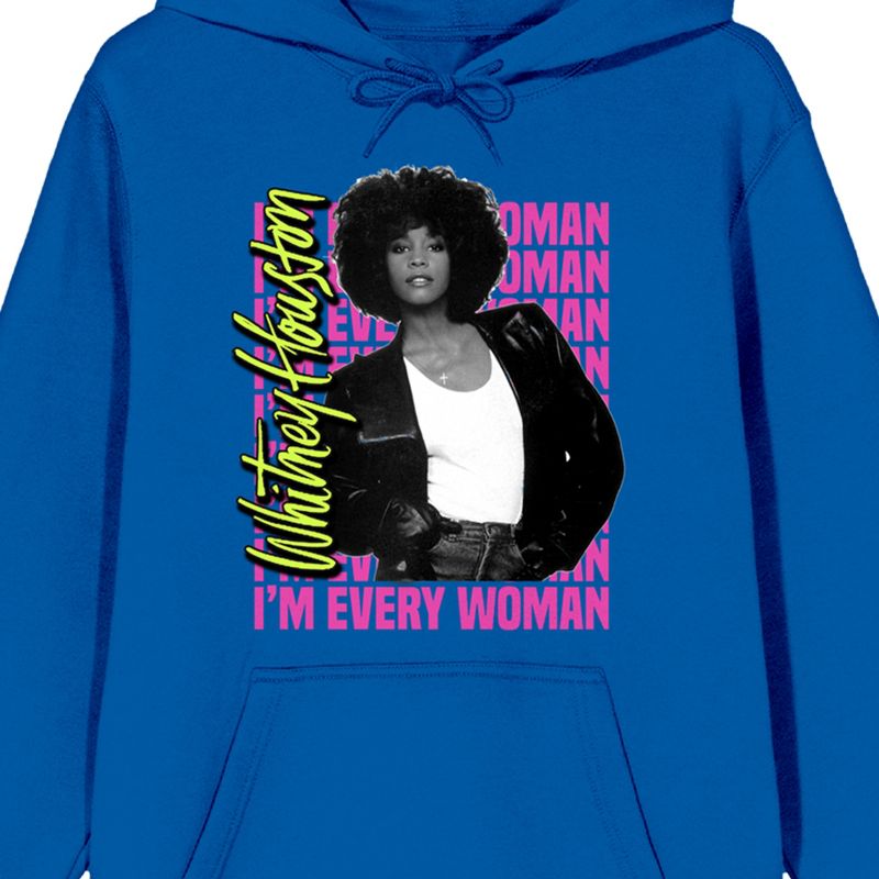 Whitney Houston I'm Every Woman Long Sleeve Royal Blue Women's Hooded Sweatshirt, 2 of 4