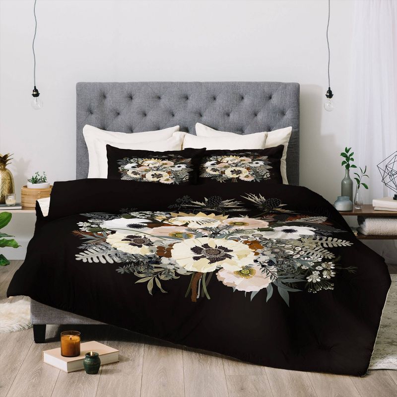 Iveta Abolina Elsa Floral Comforter & Sham Set Black - Deny Designs, 4 of 8