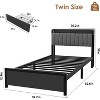 Bed Frame with Storage Headboard & Drawer, Industrial Black Platform Bed with Charging Station, Sturdy Wood Slats, No Box Spring Required - 2 of 4