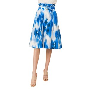 Slickblue Self-Buckle Belt Printed Skirt – Blue – S/M/L – Pleated Full Skirt with Customizable Fit for Casual Outings - 1 of 4