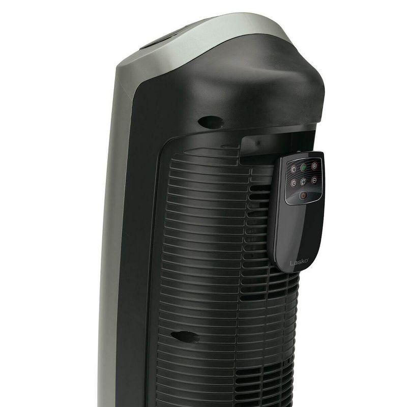 Lasko 1500W Portable Oscillating Ceramic Space Heater Tower with Digital Display, Remote Control, 2 Heat Settings and 8 Hour Timer, Gray, 3 of 7