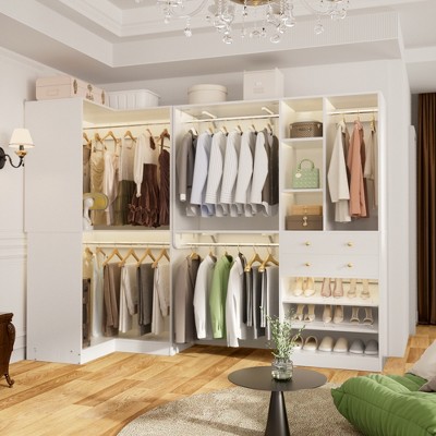 Aheaplus Large Closet System with Wooden Drawers and Shoe Racks