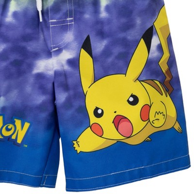 Pokemon Big Boys' Graphic Allover Print Swim Shorts with Elastic Waist and Drawstring Pikachu Ivysaur Blue 8 — фото 6