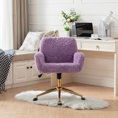 35.4"Furniture Office Chair,Artificial rabbit hair Home Office Chair with Golden Metal Base,Pink