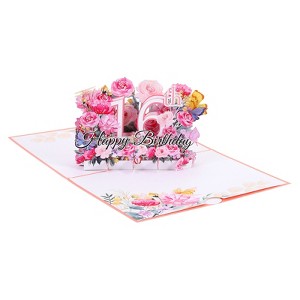 Unique Bargains 3D Handcrafted Pop-Out Gift Cards with Greeting Card and Envelope Pink - 1 of 4