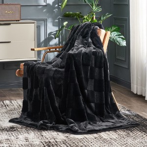 Cozy Bliss Faux Fur Throw Blanket Soft Checkered Bed Blanket for Couch, Sofa, and Bedroom - 1 of 4