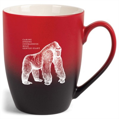 Elanze Designs 12 Ounce Ceramic Decorative Laser Engraved Giftable Novelty Tea Coffee Cup Mug Red and Black Gorilla Caring Strong Courageous Bold