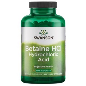 Swanson Digestive Health Treatments Betaine Hcl Hydrochloric Acid with Vegpeptase 250 Veg Caps. - 1 of 3