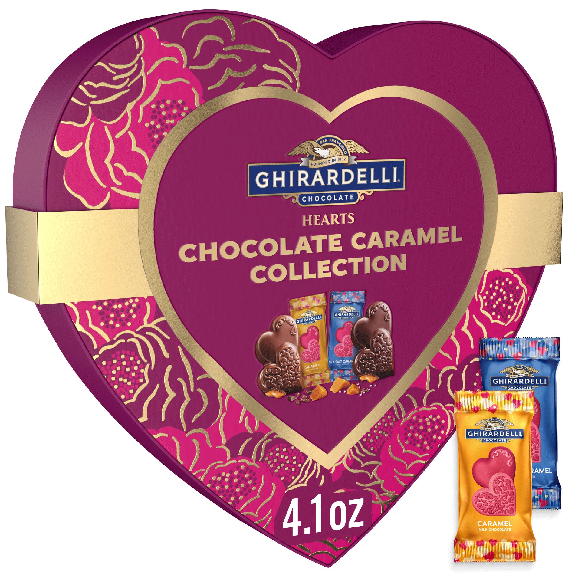 Ghirardelli Valentine's Chocolate Caramel Collection Hearts Box Gift Candy - 4.1oz