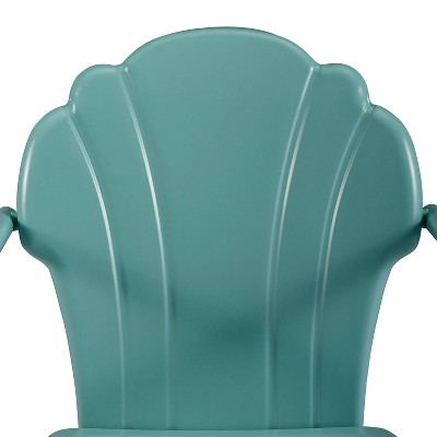 Teal and Blue Green Scalloped Steel Retro Patio Chairs, Set of 2