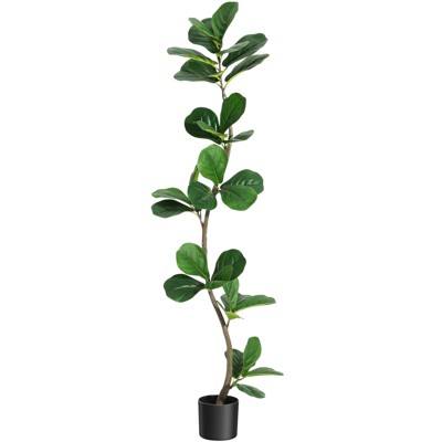 Artificial Fiddle Leaf Fig Tree in Black Nursery Pot,Faux Potted Tree for Home Decor, Fake Rubber Tree for Indoor Office Living Room