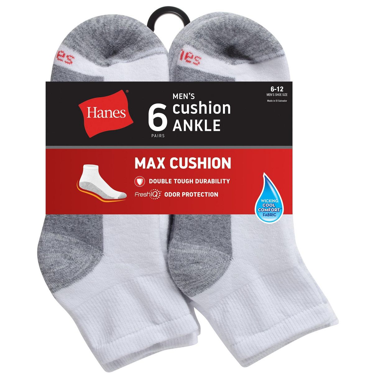 Hanes Double Tough Men's Ankle Socks, Max Cushion, 6-Pairs - thumbnail 10