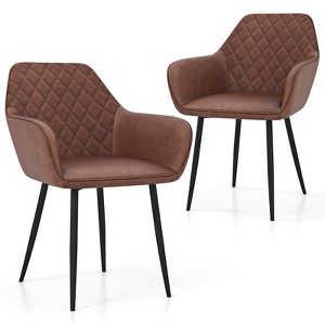 Tangkula Leisure Dining Chair Set of 2 Upholstered Accent Chairs w/ Curved Backrest - 1 of 4