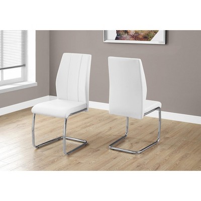 Monarch Specialties Dining Chair Set Of 2 Side Upholstered Kitchen Dining Room Pu Leather Look Metal White Chrome Contemporary Modern