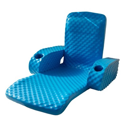 TRC Recreation Folding Baja Floating Swimming Pool Portable Water Lounger Comfortable Recliner Chair with 2 Armrest Cup Holders, Marina Blue