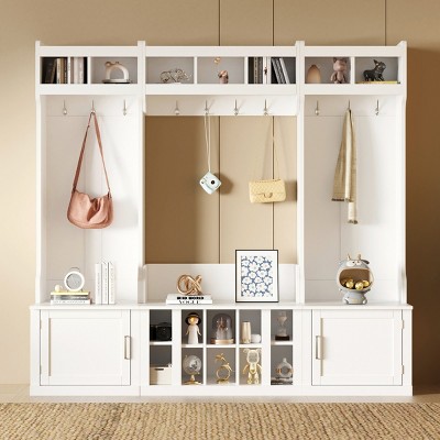 4-In-1 Particle Board  Multi-functional Hall Tree Entryway With Bench,Coat Rack And Shoe Storage,For Hallways,Living Room-Cuddlewood